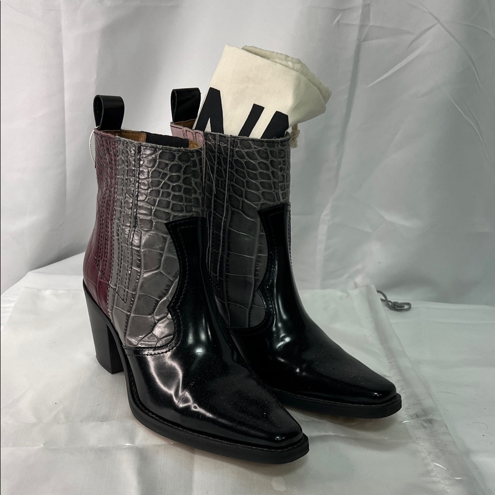 Ganni Black and Gray Ankle Boots